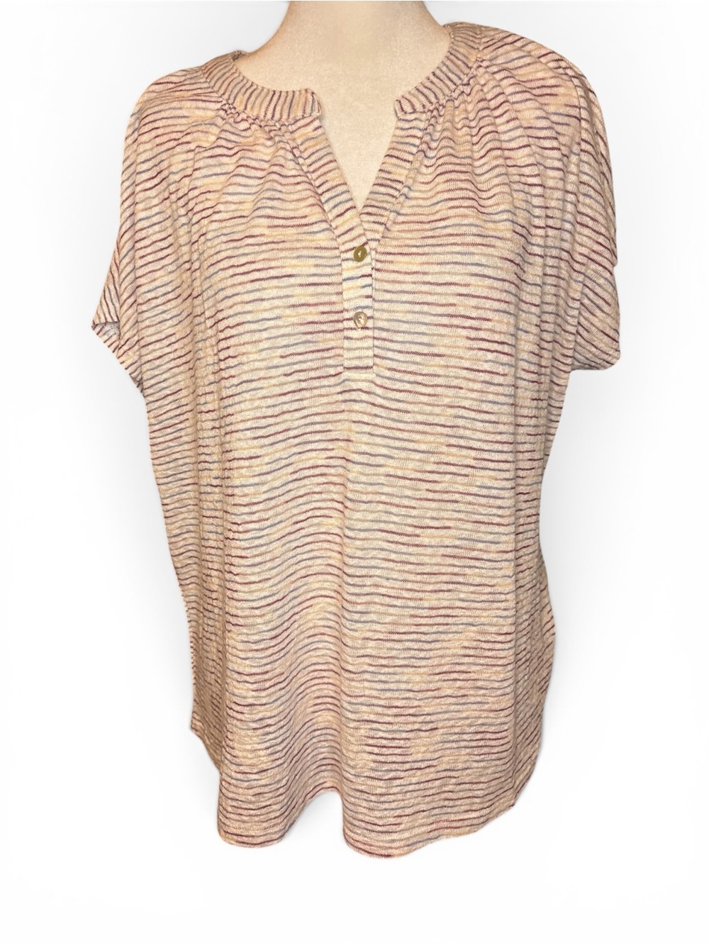 bobeau Multi-Striped Short Sleeve Henley